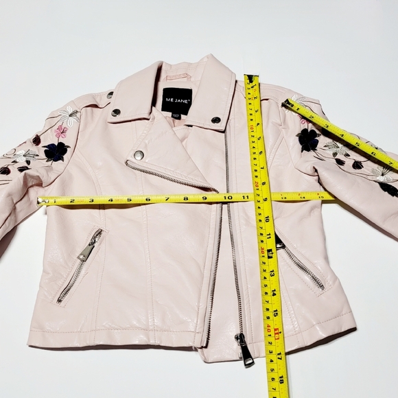 Me Jane Blush Pink Faux Leather Aviator Jacket Floral Embroidered (M/10 Girls) - Picture 12 of 14